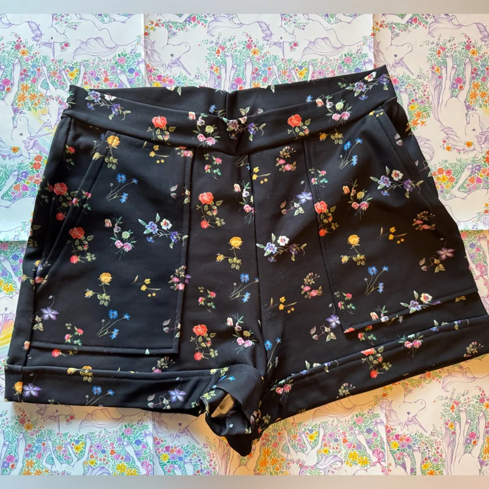Blackmilk Black Floral High-Waist Shorts - Picture 2 of 4